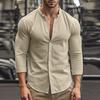 Pánská košile s dlouhým rukávem Business Casual stojáček jednořadé zapínání velká velikost jednobarevná ležérní bavlněná lněná košile