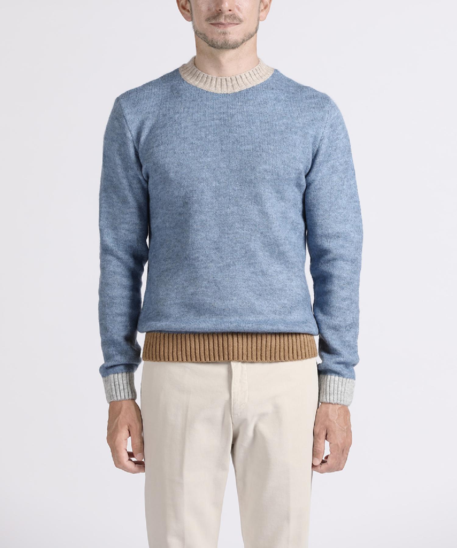 Panicalle Blue Color-Block Crewneck Knit Beige/L