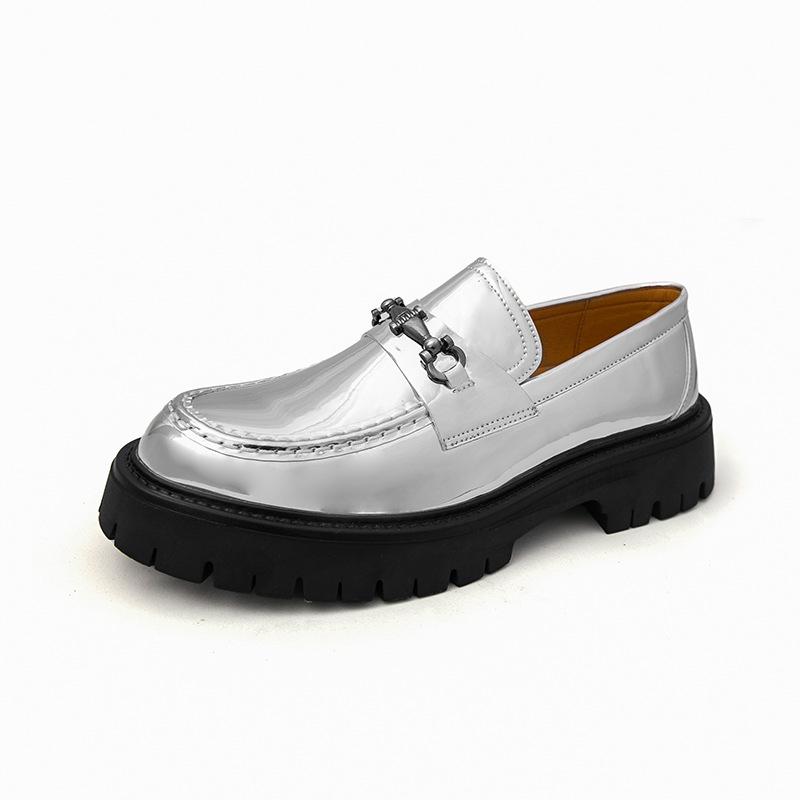 2025 Thick-Soled Height-Boosting Men s Patent Leather Loafers with Chunky Heel 46