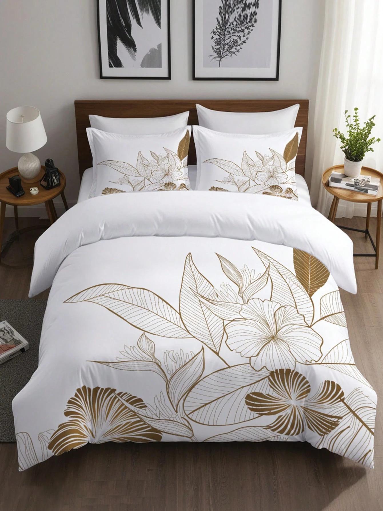 

3pcs Elegant Floral Print Duvet Cover Set Without Core Simple Style Bedding Sets 100% Polyester Room Decor Single Twin Full Size EU Double(200x200cm)