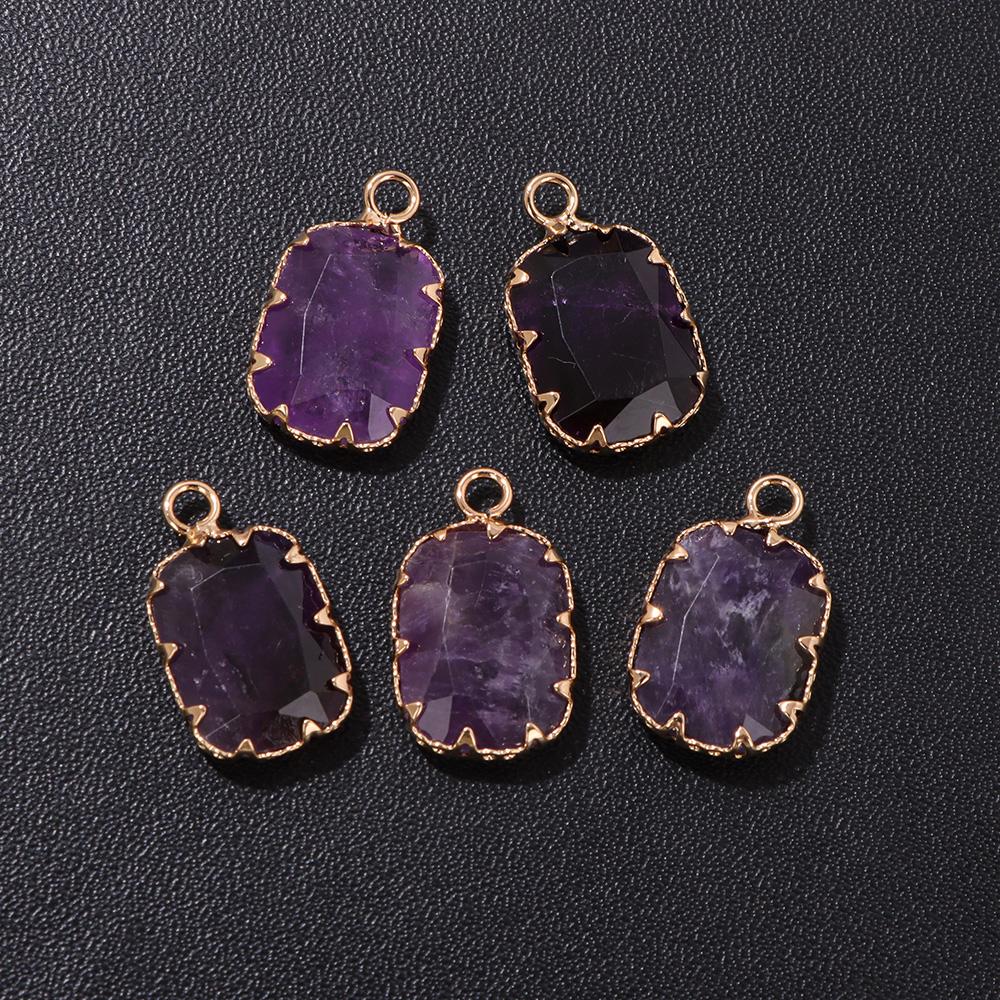 2pcs Natural Stone Pendant Quartz Lapis Chalcedony Amethysts Tiger Eye Stone Connector Charm For Making Necklace Bracelet