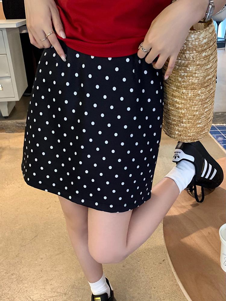 

Юбка миди абрикосового цвета с высокой талией для миниатюрных женщин - Приталенная А-силуэта в горошек, летний стиль XS чёрный