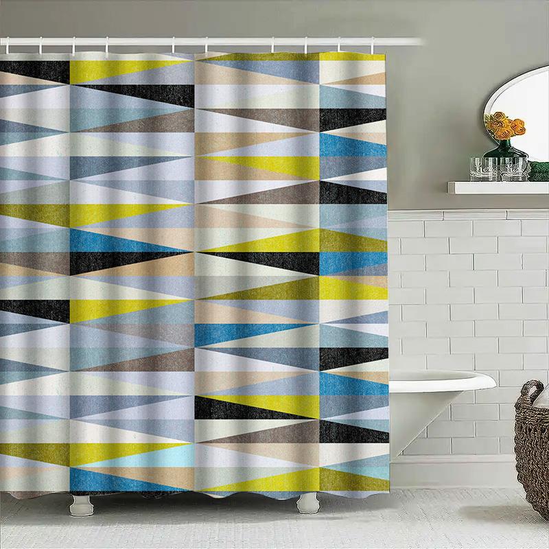 Modern Geometric Shower Curtain Waterproof Fabric Bathroom Decor For Home Decoration Blue Yellow White Black Gray Medium Size