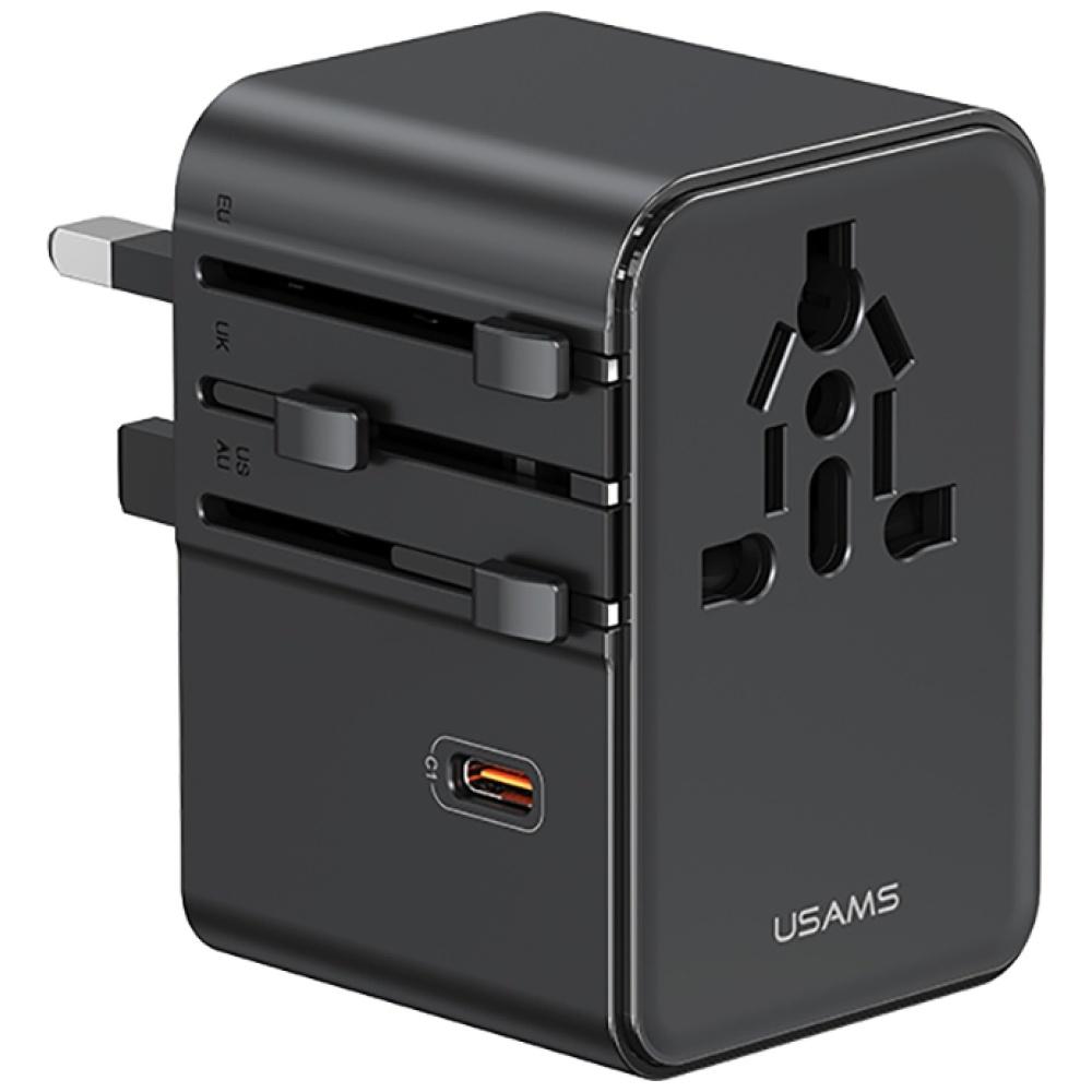 Ładowarka Sieciowa Usams Travel Adapter  Cc310 3Xusb-C 70W 4W1 Us/Au/Eu/Uk Czarny