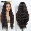 FREEDOM Synthetic Lace Front Wigs For Women 28 Inch Big Deep Wavy Wig Ombre Brown Blonde Highlight Wig Deep Cosplay Lace Wigs