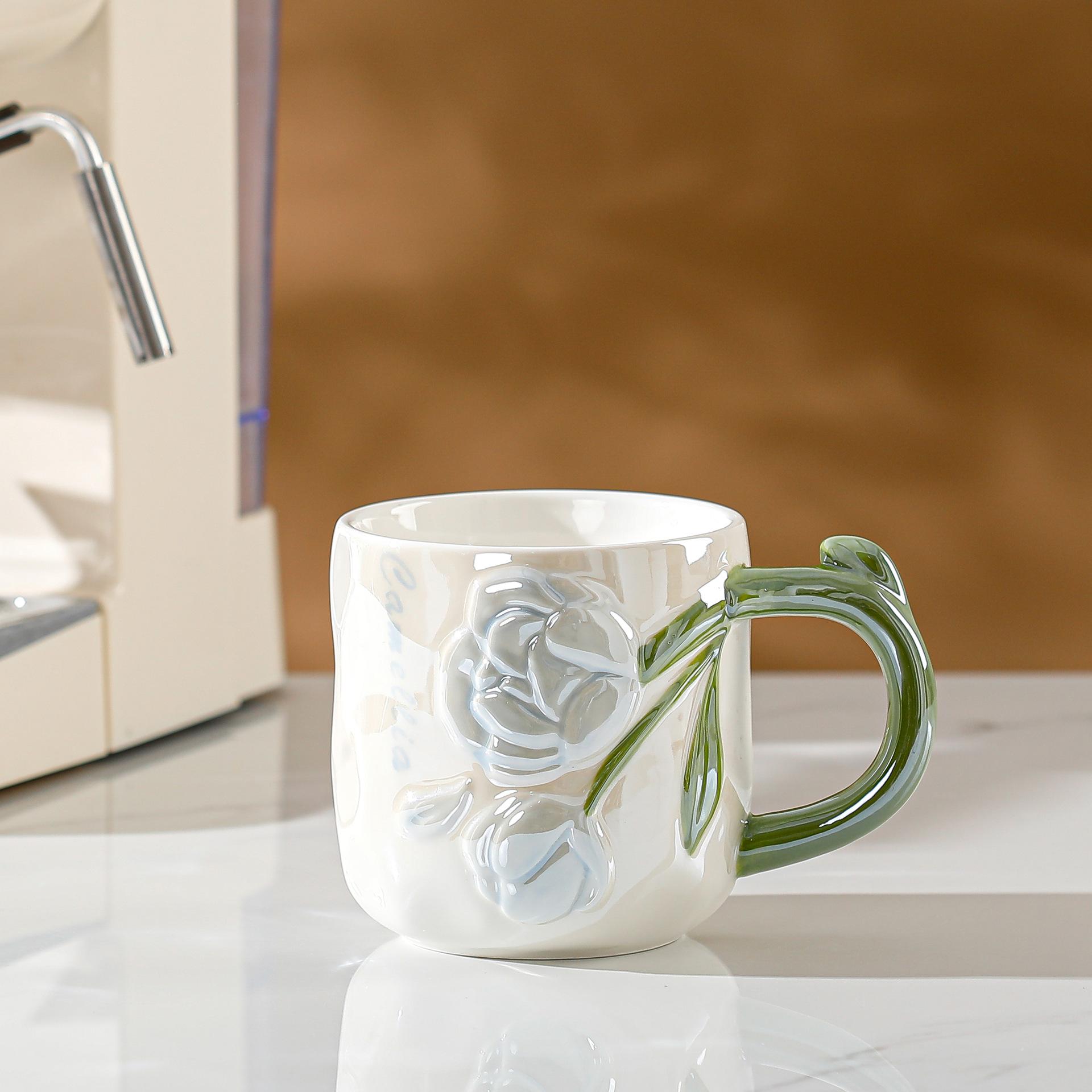 

Рельефная одинарная чашка в пасторальном стиле, керамическая чашка, простая офисная кружка для питья, милая кружка для девочек, сувенирная кружка 450ML