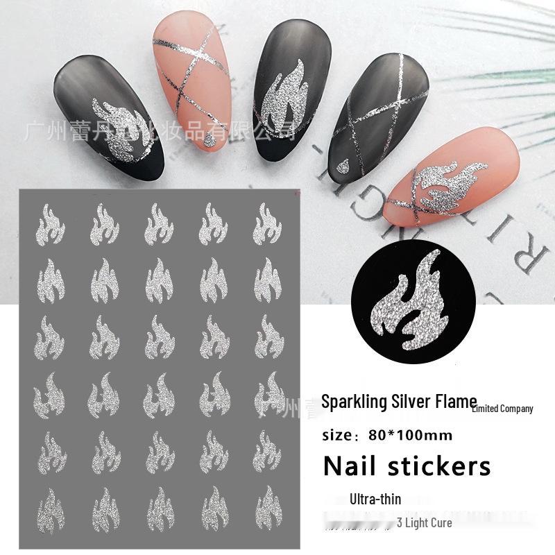 3D Silver Glitter Nail Stickers: Crushed Diamonds, Stars, Hearts, Bears, and Butterflies