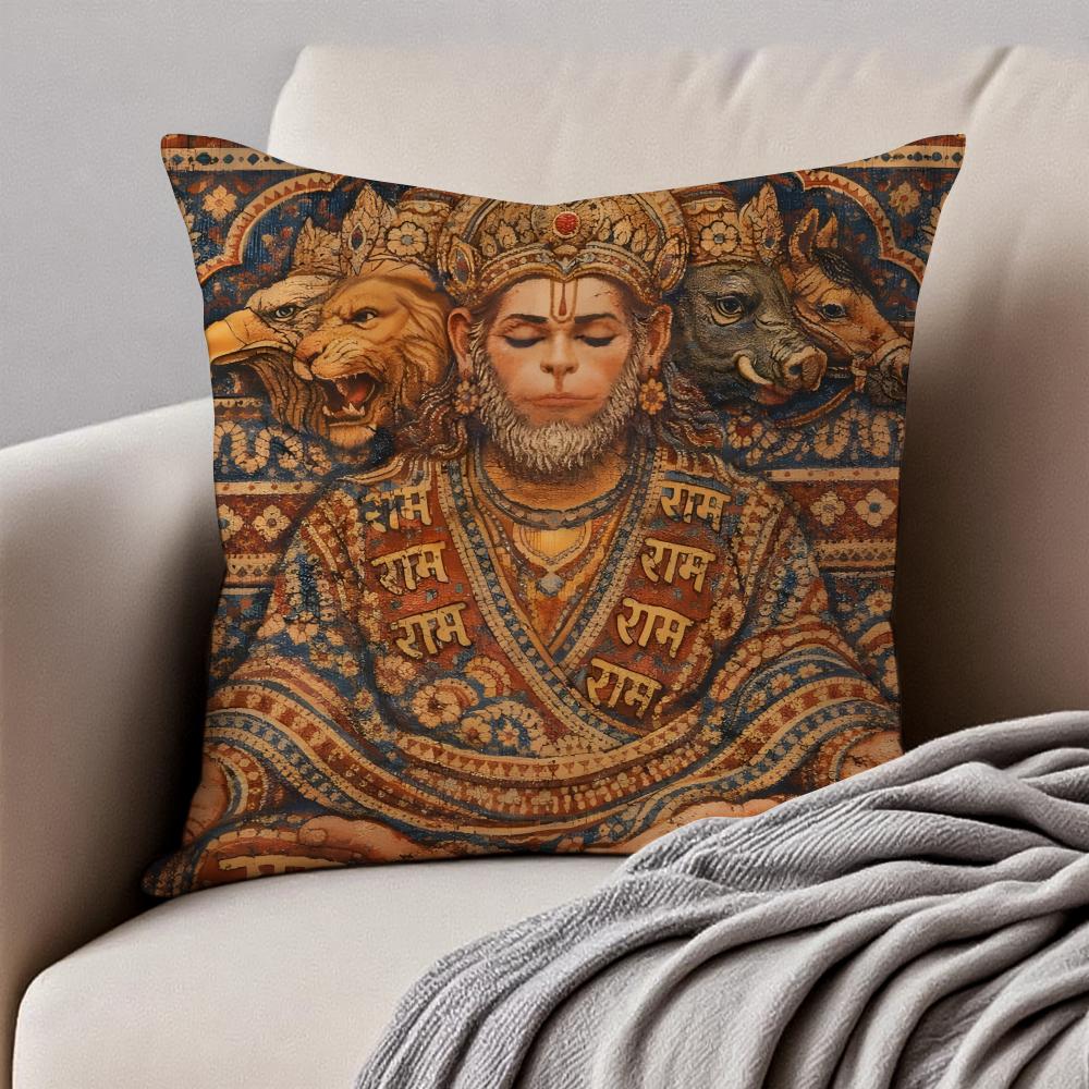 Classical traditional HHanuman Cushion Cover Pillowcase Antidustmite Invisible Zipper Short Plush Sofa Cushion