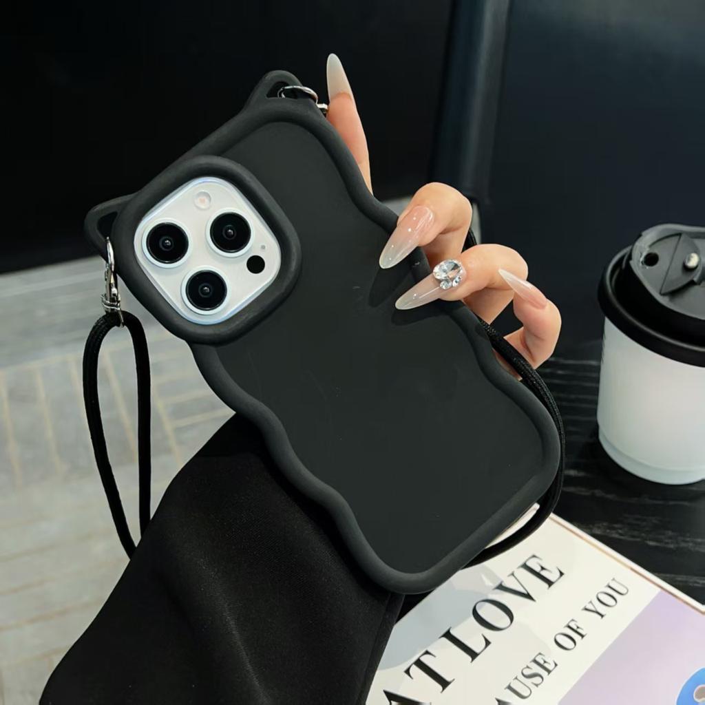 For Xiaomi Redmi Note15 Pro 8 9 10 11 12 13 14 Plus 4G 5G 9S 10S 11S 12S 14S 3D Cat Ear crossbody Strap Waves Phone Coverr