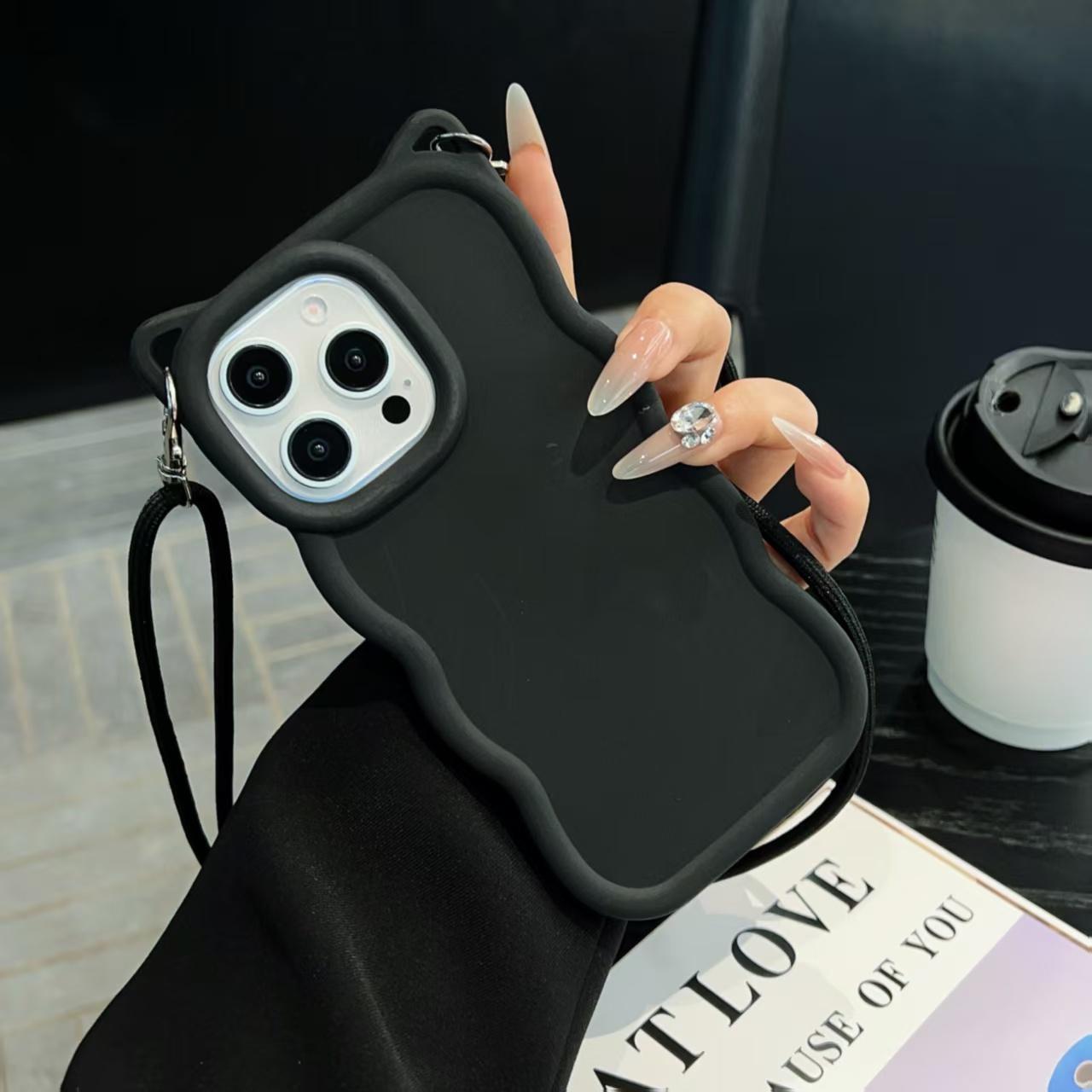 

For Honor 8 Lite 5G 400 50 70 Lite 200 90 Smart Magic 5 6 7 X5B X5C X5 Plus3D Cat Ear crossbody Strap Waves Phone Coverr HONOR Magic8 Lite&Case & Strap чёрный