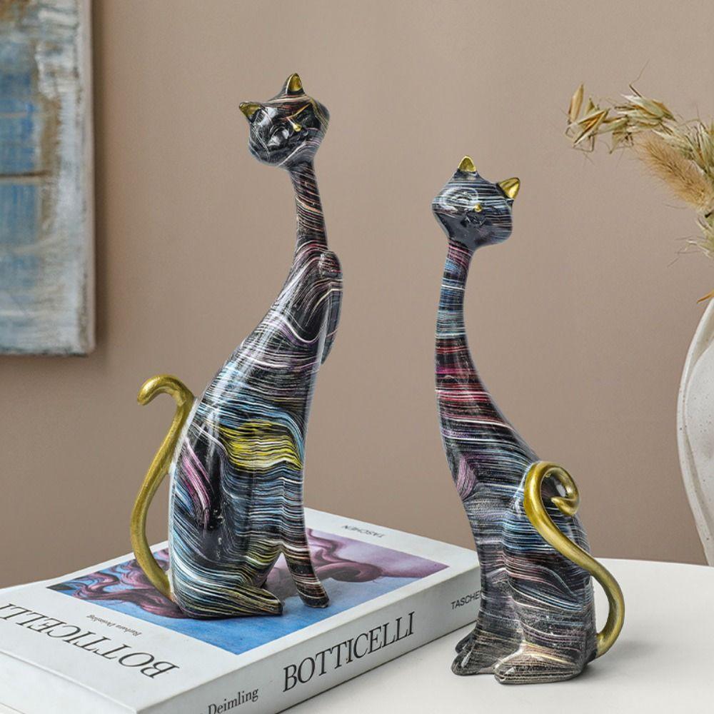 

2 шт. скульптура животного из смолы, симпатичные миниатюрные фигурки, картина маслом, пара, кошка, статуэтка, удача Style 1