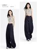 Women's American-Style Dark Blue Summer Jeans - Light, Straight-Leg, Loose Wide-Leg Pants
