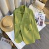 Women's Double-Breasted Slim Straight Green Suit Jacket - Stylish Spring/Autumn 2026 New Arrival