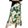 Women's High-Waist Silk A-Line Mid-Length Satin Skirt with Print