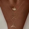 2pcs Set Fashion Boho Gold Color Marine Shell Starfish Pendant Pearl Chain Multi-layer Fold Wear Necklace for Women Jewelry Sets