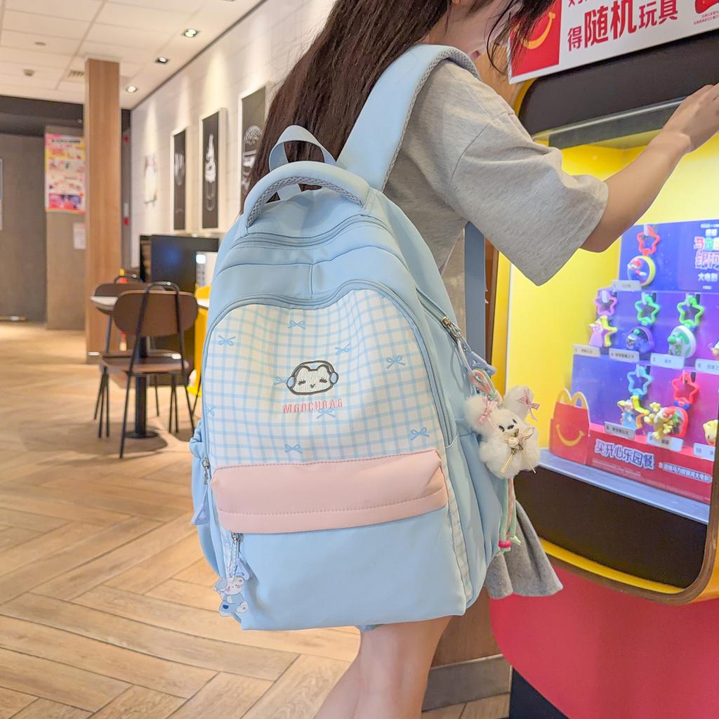 Schoolbag Japanese new high-value fresh, sweet and sweet plaid backpack junior high school students lightweight large-capacity backpack
