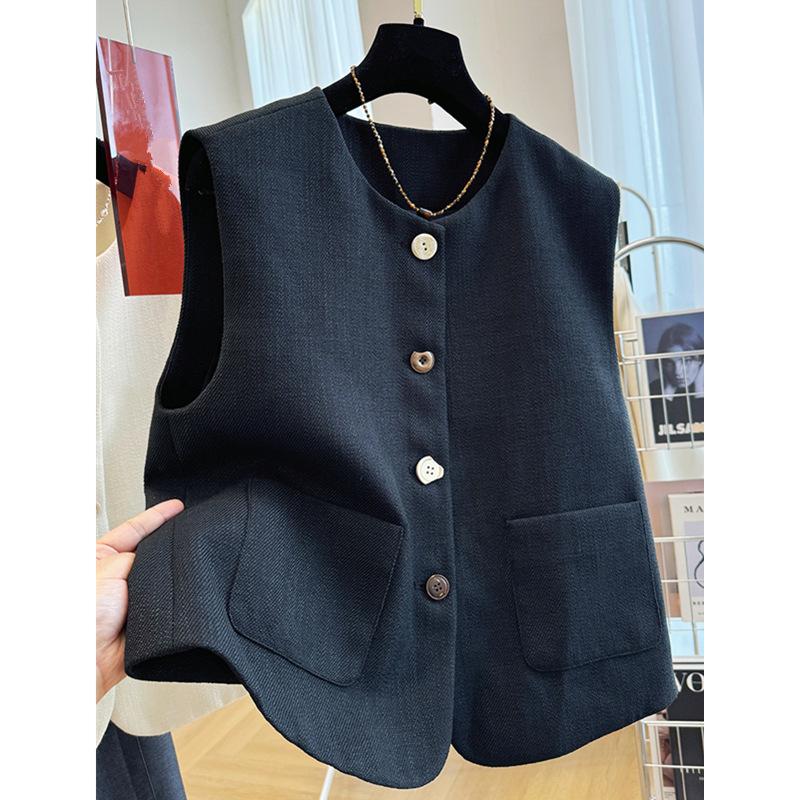 

Off-white black summer round neck French temperament outer wear vest vest women XL [130-72.5 kg] чорний