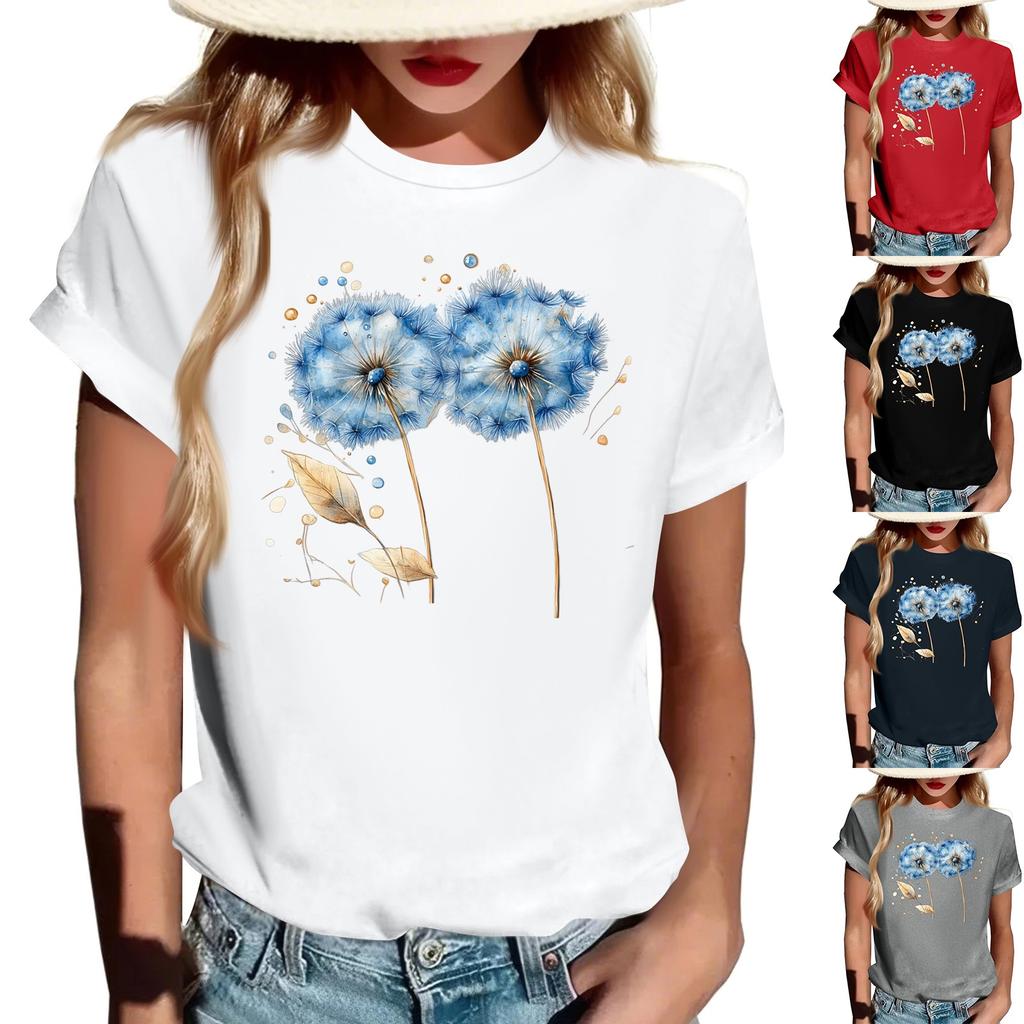 Damen Modisches Rundhals Casual Retro Print Kurzarm T-Shirt Top