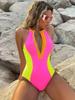 Kadın Modası Seksi Tek Parça Dolgulu Bikini Mayo Patchwork Karın Kontrolü Monokini Ön Fermuarlı Hot Spring Mayo Halter Mayo