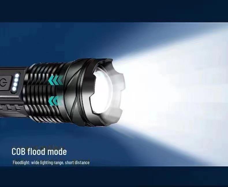 USB Rechargeable Multi-Function Outdoor Flashlight with White Laser, Side Red & Blue Warning Lights