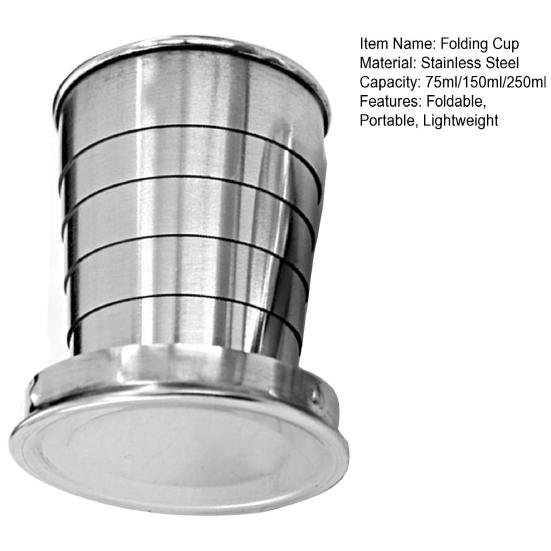Taza Plegable de Acero Inoxidable Taza de Viaje Plegable con Llavero Taza Portátil para Beber al Aire Libre para Acampar Senderismo Pesca Uso