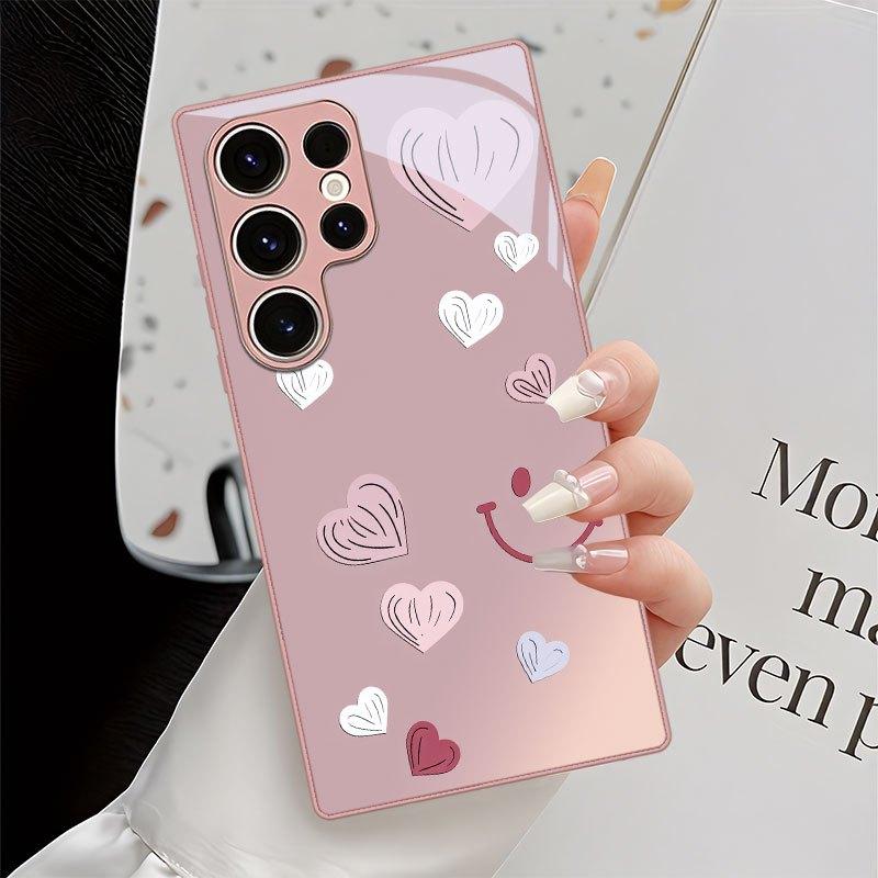 Love pattern metal paint glass phone case suitable for Samsung Galaxy S26 S25 S24 S23 S22 S21 S20 FE/Ultra/Plus anti drop