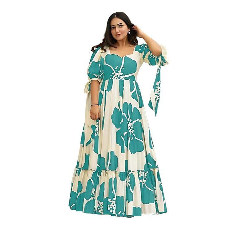 Rochie Maxi din Raion cu Imprimeu Floral pentru Femei|Rochie Dintr-o Bucată pentru Femei|Rochie Western|Rochie Evazată pentru Femei|Rochie Lungă până la Glezne