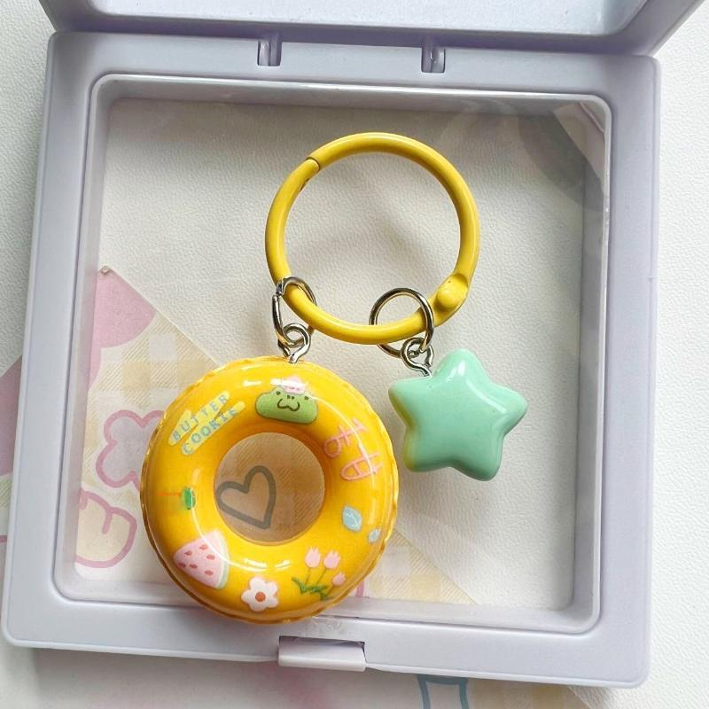 Cute Cartoon Star Swim Ring Key Chain Unique Creative Pendant for Women Students Schoolbag Backpack Charm