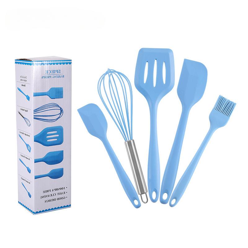 5Pcs Silicone Cooking Utensils Set Non-Stick Silicone Cake Spatula Cooking Shovel Whisk Oil Brush Flexible Kitchen Utensils Sets