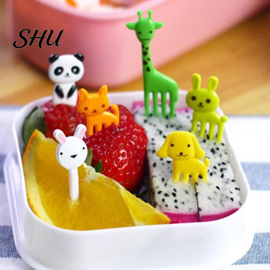 10 Stück Kind Kind Cartoon Tier Lebensmittel Obst Spieß Gabel Bento Lunchbox Deko Teile
