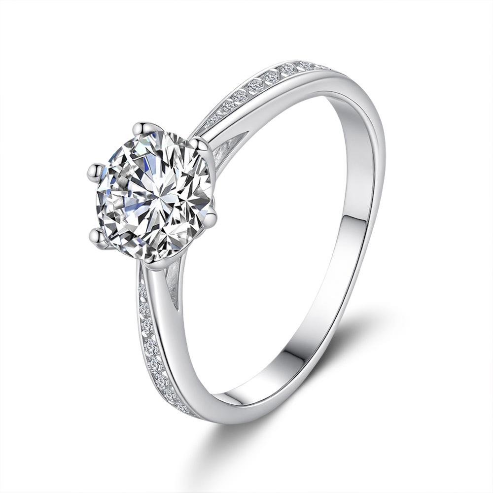 White Gold Ring for Women Diamond Moissanite Rings Six-Claw Classic Crown Proposal Platinum Fine Jewelry