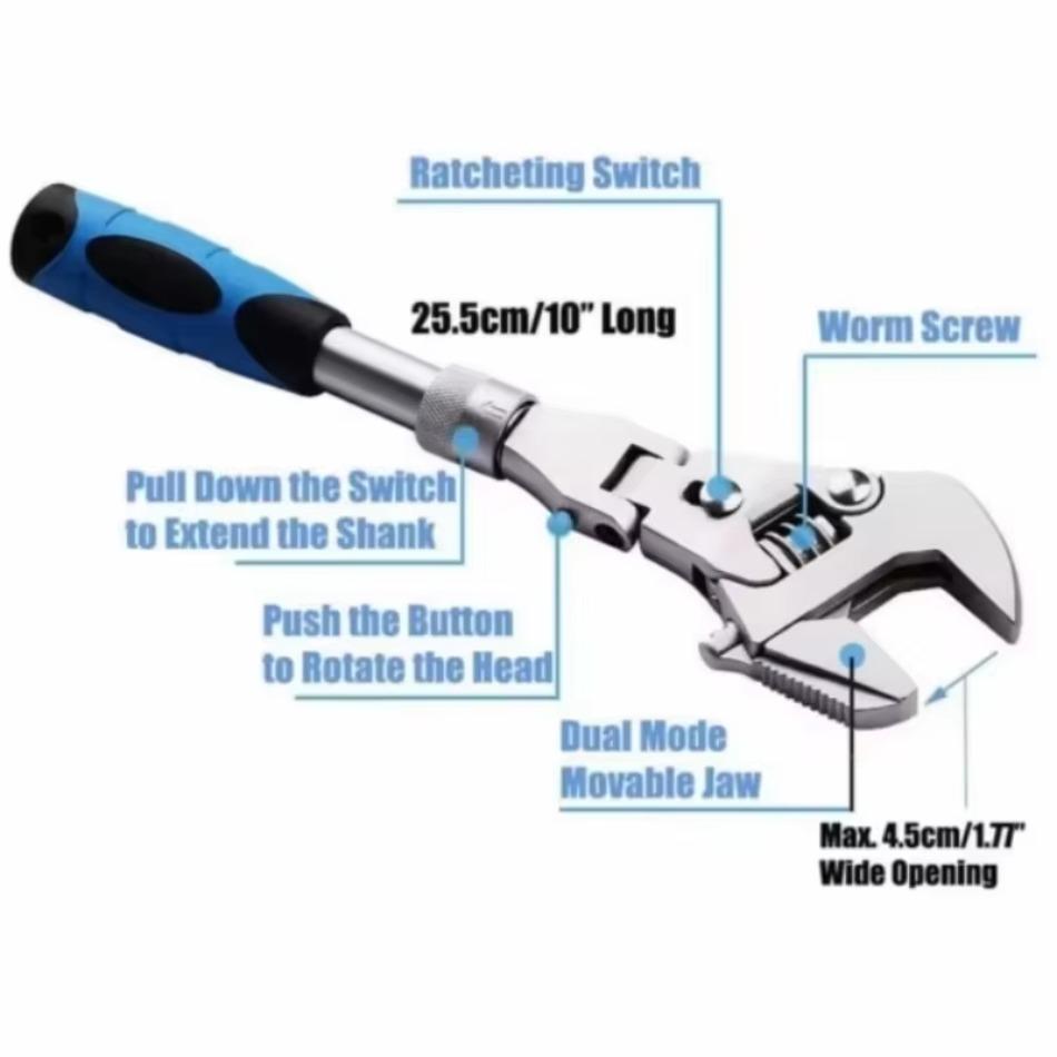 5 In 1 10 Inch Wrench Professional Adjustable Multifunctional Retractable Heavy-duty Foldable Folding Ratchet Wrench Hand Tools
