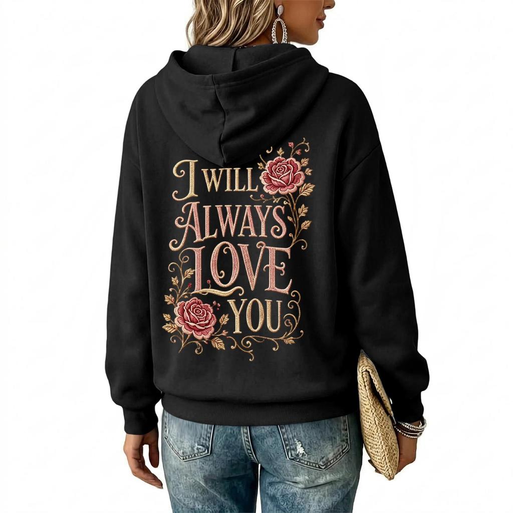 Women's Casual Loose Fit Hoodie with Letter Graphic
