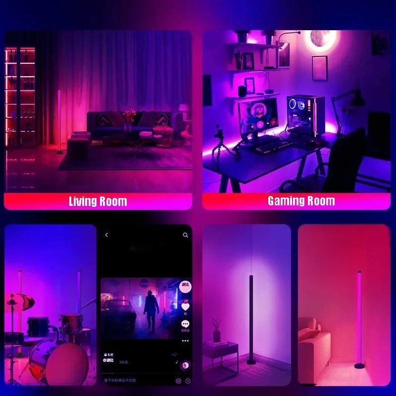 LED Floor Standing Lamp RGBIC Atmosphere Lights APP Control Music Sync Corner Lighting for Bedroom Living Room Background Light