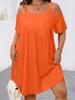 Women Cold Shoulder Short Sleeve Casual Loose Swing Dress with Elastic Neckline