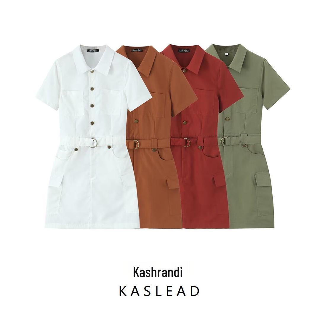 

2025 Spring Women s Military Green Short Sleeve Workwear Dress XS