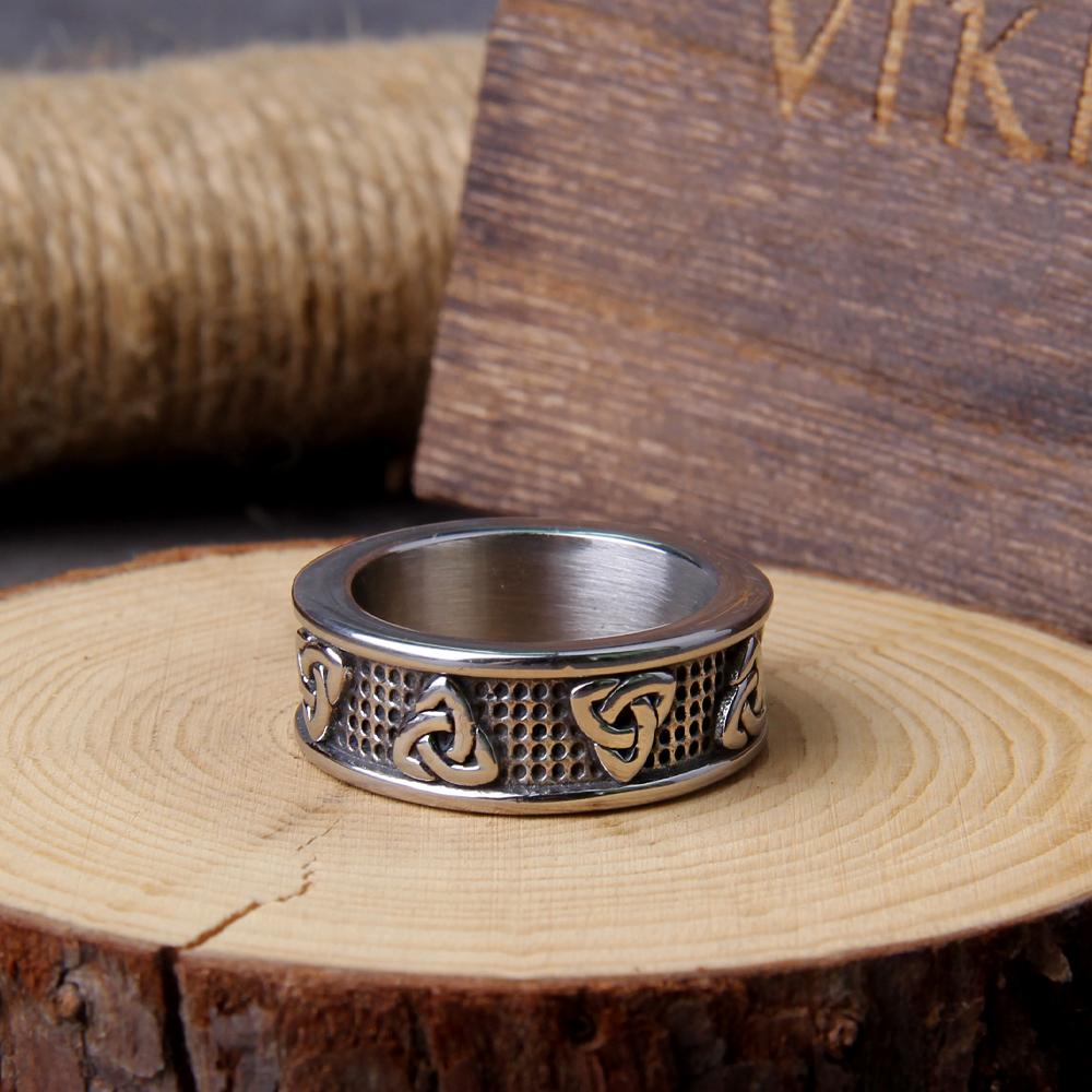Viking Stainless Steel Celtics Knot Ring for Men Women Nordic Trinity Wedding Band Promise Jewelry with Wooden Gift Box
