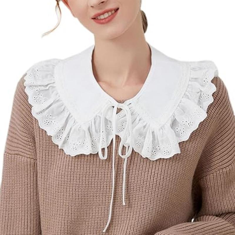 False Shawl Big Collar Fake Cotton Doll Dickey Lace Shawl Layer Ruflfe Collar Detachable Tie Women Girls Lolita Cute Sweater