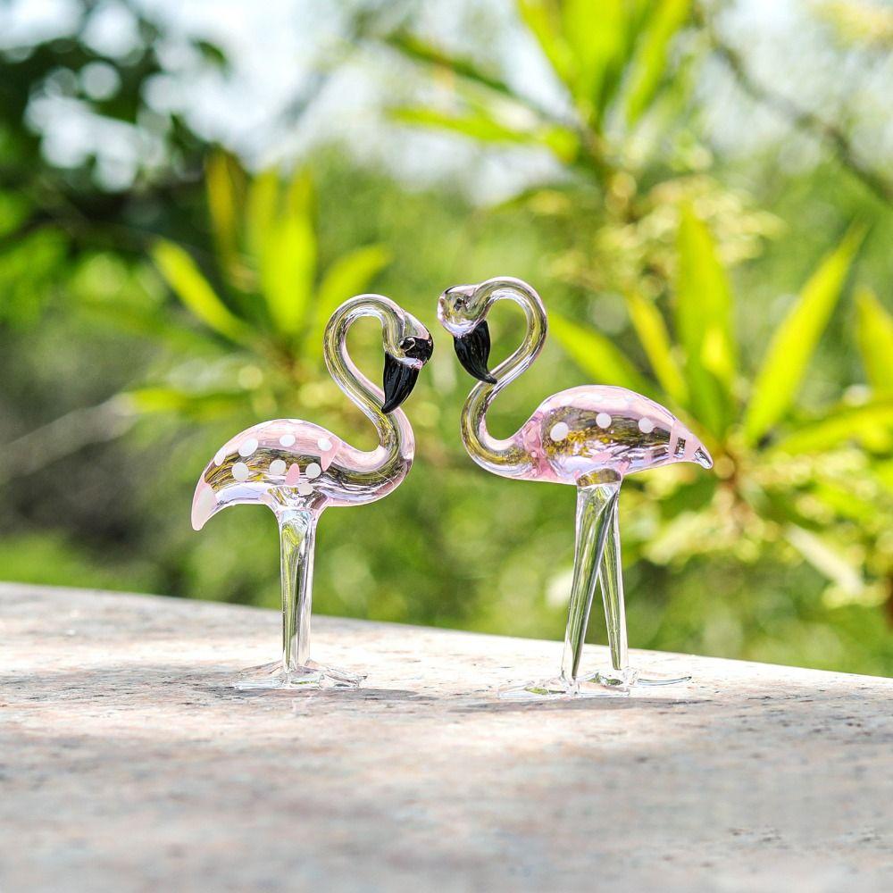 Handmade Art Glass Flamingo Figurines Cute Animal Sculpture Simulated Pink Flamingo Wedding Decor