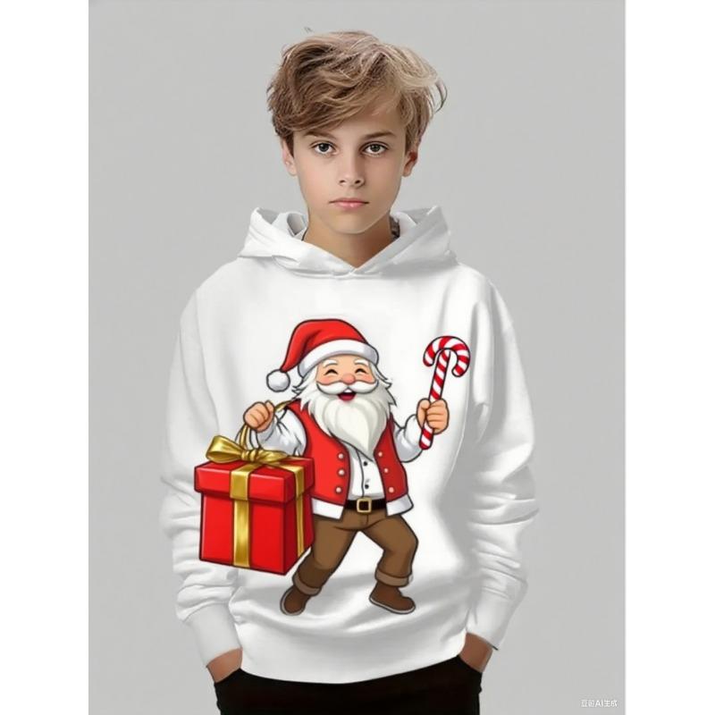 Santa Claus Graphic Sweatshirts Harajuku Long Sleeve Pullover Hoodies for Kids Unisex White Tops Y2k Streetwear Sweatshirt