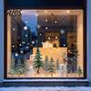 Moisture Proof Wall Decals Christmas Tree Window Clings, Green Pine Trees Snowflake Decals, Winter Interior Design Accents Reusable PVC Static
