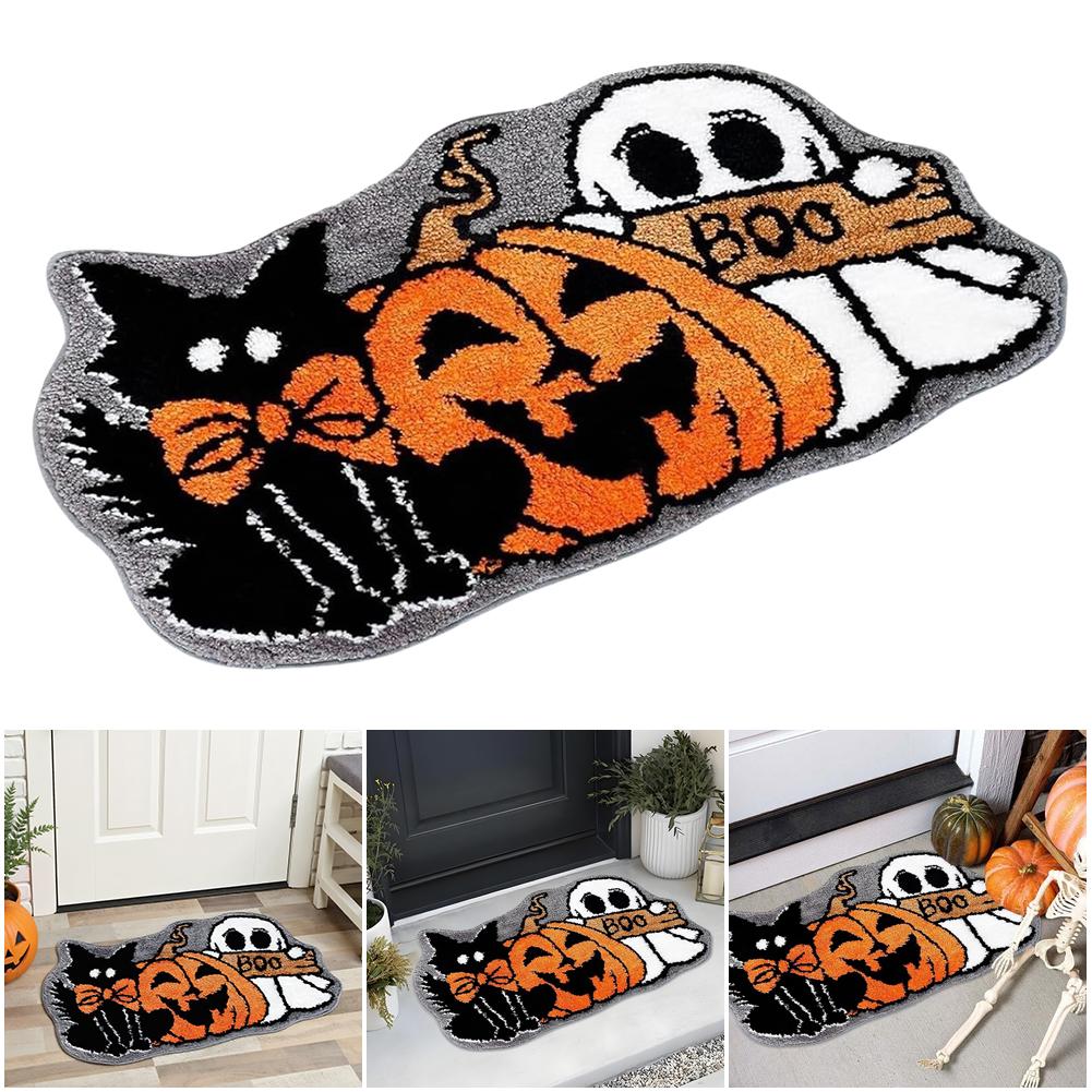 Halloween Ghost Pumpkin Bathroom Mat Soft Bath Mat Plush Floor Rug Hypoallergenic Non-slip for Entrance Bedroom Kitchen Bathroom