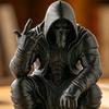 3D Printed Mini Hooded Skull Figurine, Dark Style Desktop Ornament, Cool Rock Gesture Skeleton Decor for Study Room E-Sports Room