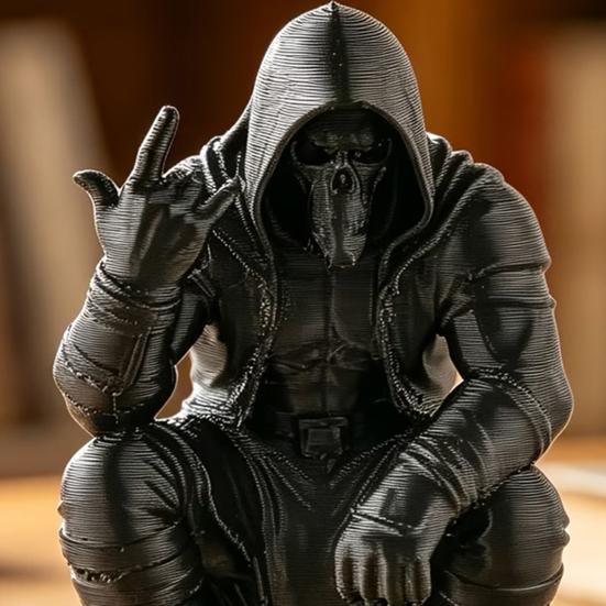 3D Printed Mini Hooded Skull Figurine, Dark Style Desktop Ornament, Cool Rock Gesture Skeleton Decor for Study Room E-Sports Room