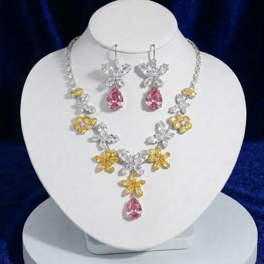 Fashion Trend Zircon Earrings & Necklace: Colorful Butterfly Jewelry Set