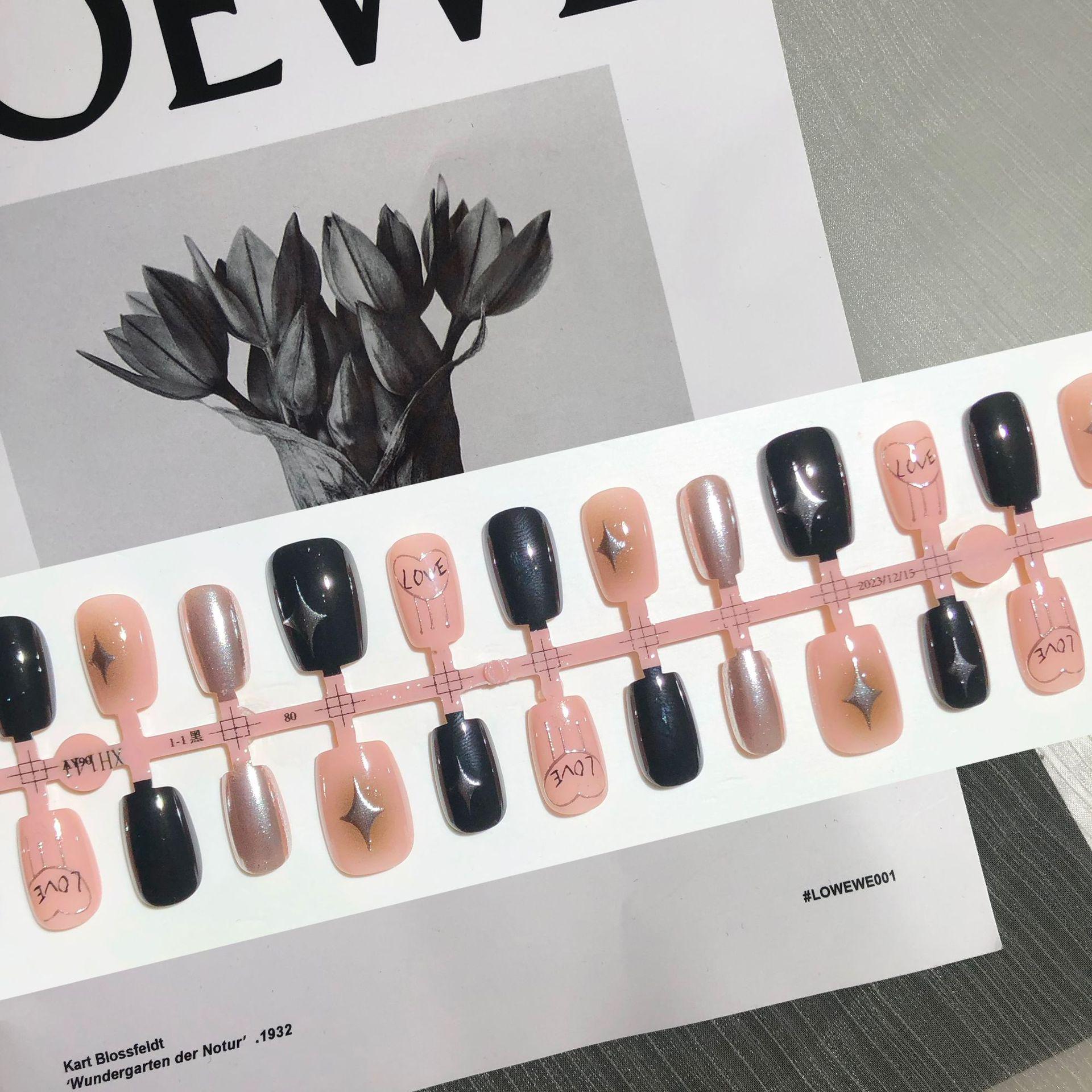 

Y2K Черно-розовые острые накладные ногти: Сладкая, Крутая Пудра Магического Зеркала, Дизайн Звездного Света, Серо-Розовое Омбре.