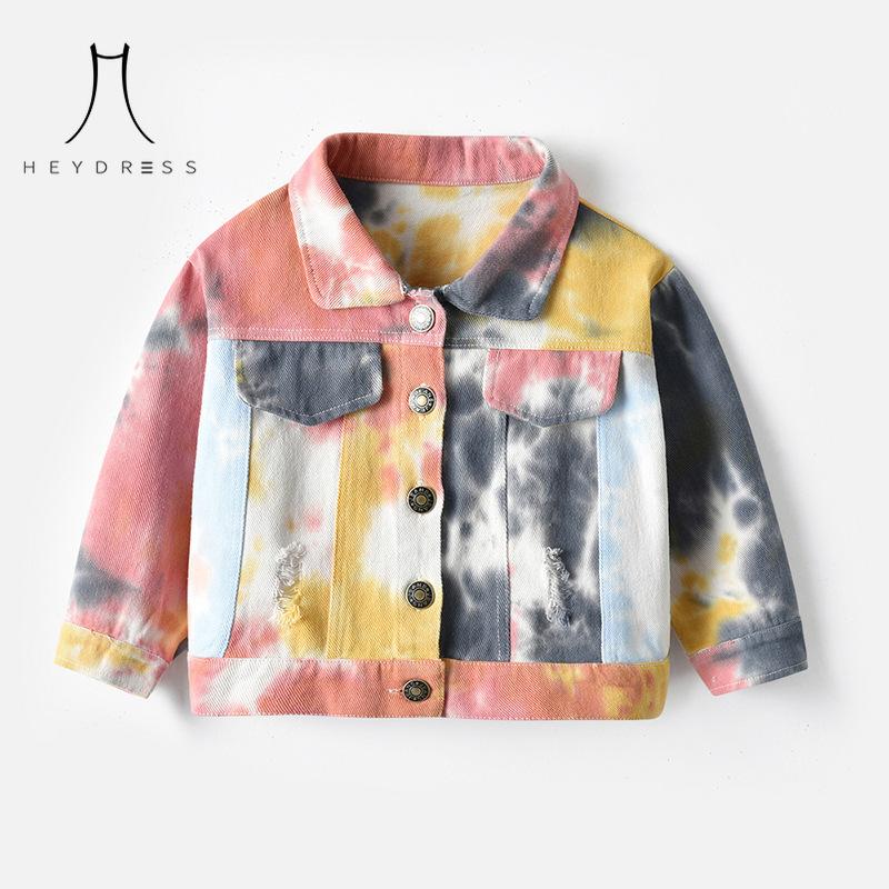 Korean-style Multi-color Tie-dye Short Denim Clothing New Children Lassel Long-sleeved Denim Jacket