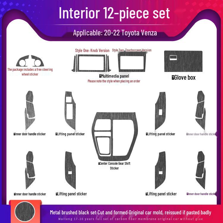 Carbon Fiber Interior Kit for Toyota Venza 2020-2022: Center Console & Anti-Kick Door Protection