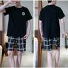Summer Pajamas Men Cotton Jersey Short Sleeve Shorts Are Simple Breathable Solid Color Round Neck Pullover Plaid Sleepwear