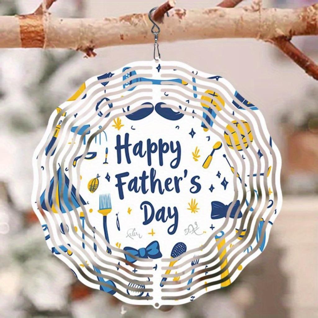 1pc 3D Mandala Spinner Wind Chime - Happy Father's Day Metal Wind Catcher with Vibrant Floral & Tools Design, Battery-Free Hanging Decor for Garden